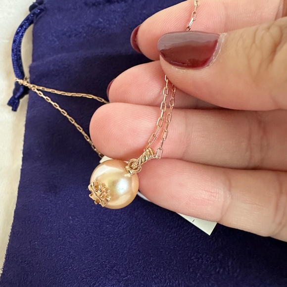 NWT!Tory Burch Ivory Rosegold Tone Pearl Logo Rope Chain Women's Necklace 143338 - Picture 2 of 7